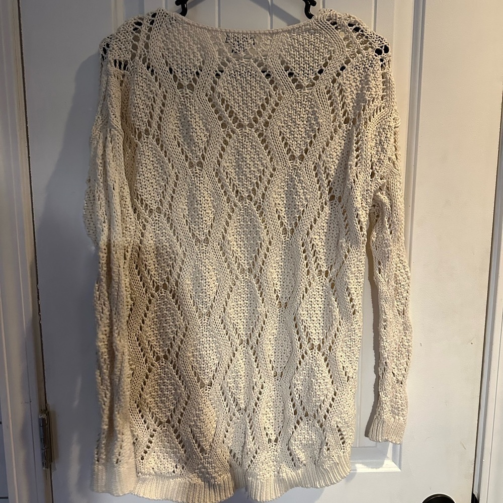 Eddie Bauer Cream Open Knit Cotton Sweater  M Coastal Grandma Cottagecore Boho - Picture 4 of 5